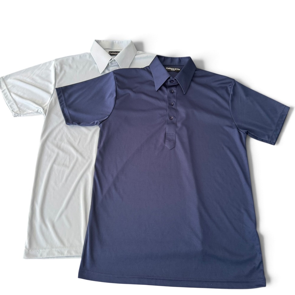 Bundle 2 Collars & Co Dress Stiff Collar Polo Men M Navy/Light Blue Performance